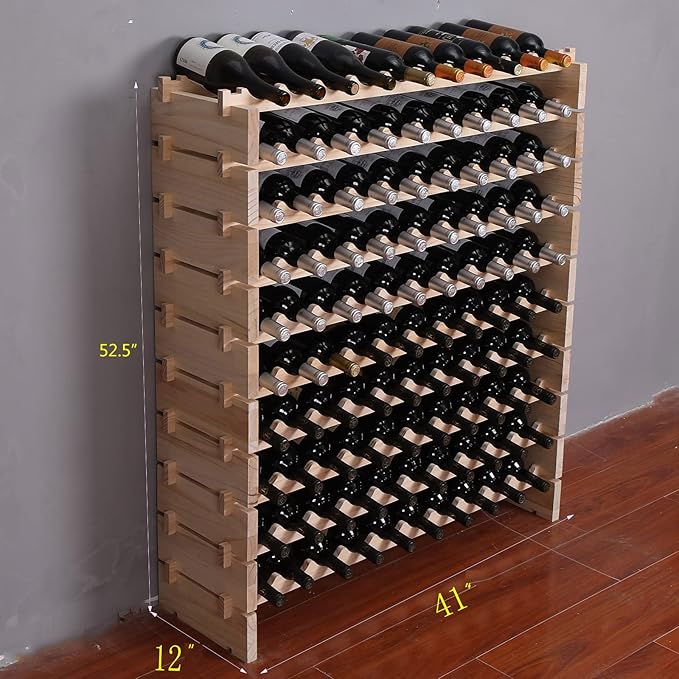 Wine Rack Cabinet Freestanding for Floor Wooden Stackable Storage Modular countertop Wood Wine Holder (120bottle)