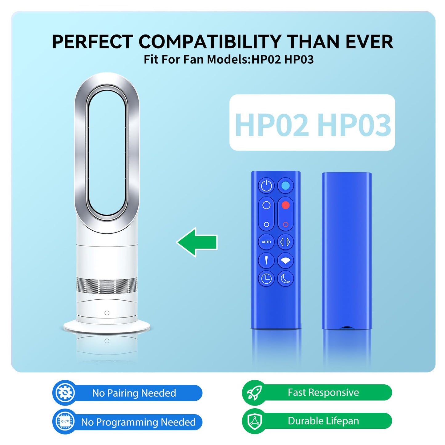 Hzime Replacement Remote Control Compatible For Dyson Hp03 Hp02 Hot + Cool Air Purifier Heater Fan (Blue Color With Battery)
