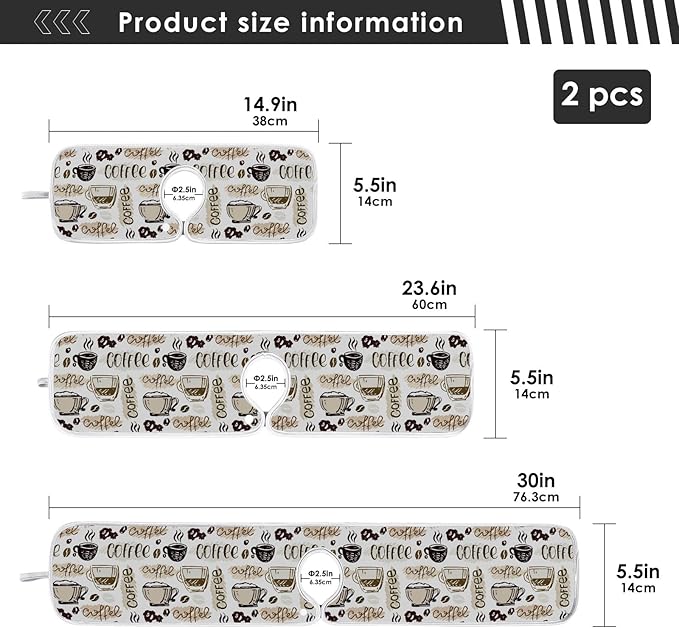 Coffee Theme Faucet Water Catcher Mat 2 Pack Coffee Cup Beans Drying Mat Absorbent Bathroom Faucet Handle Drip Catcher Tray Bar RV Kitchen Sink Splash Guard 30x5 Inches