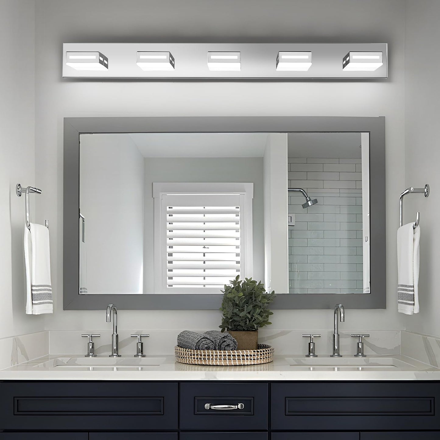 Donrao 40-Inch 5-Light Led Modern Chrome Bathroom Vanity Light Fixtures Over Mirror  Bathroom Lighting Fixtures With Cool White 6000K  Rotatable Vanity Wall Lights For Bath Restroom Powder Room