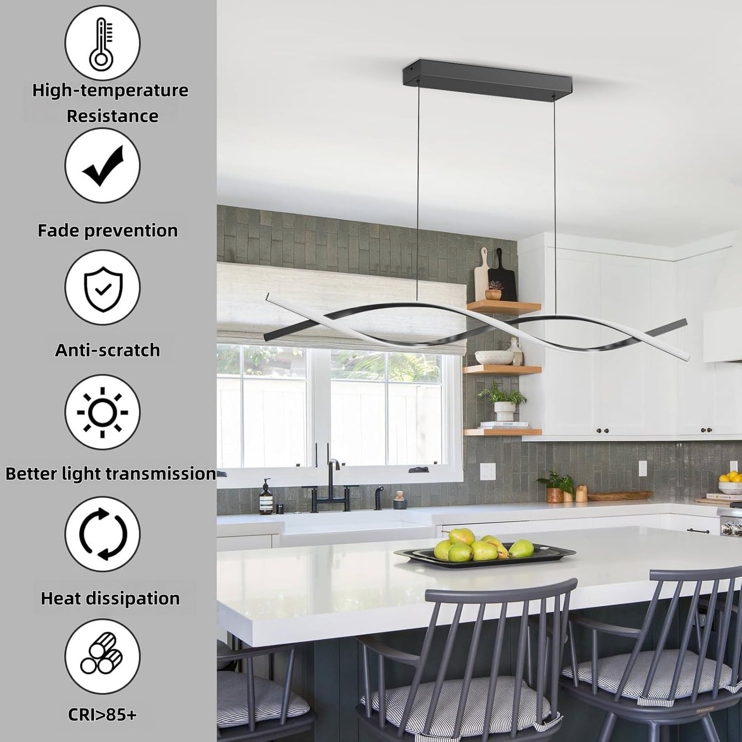 Zihoi Modern Kitchen Island Pendant Lights  47In Led Chandelier Fixture Dimmable 3000K-6000K Color  Aluminum Island Lighting Lamp For Dining Room  Billiard Room