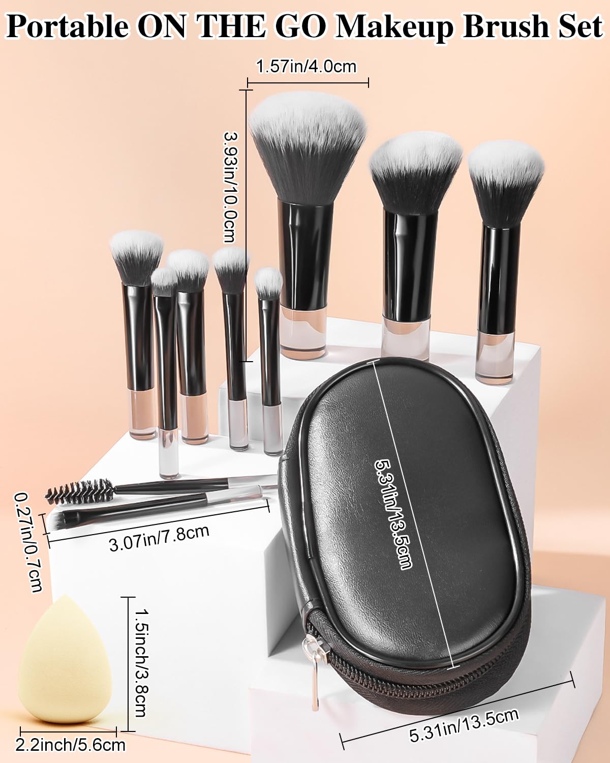 PGRODE Mini Travel Makeup Brushes Portable Set, 14 Pieces, Full Complete Function Cosmetic Kit with Brush Pouch, On the Go Short