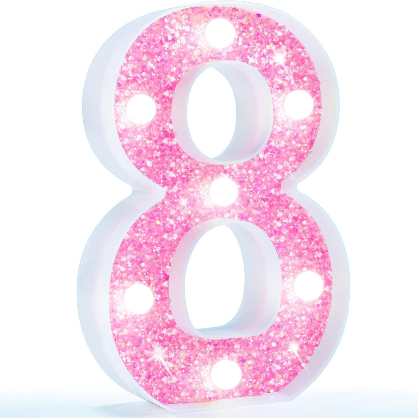 Pooqla Marquee Numbers  Pink Light Up Numbers For Girls 8Th Birthday  Battery Powered Glitter Number Night Light Gift For Christmas Bedroom Dorm Room Party Decoration  Cool White Number 8
