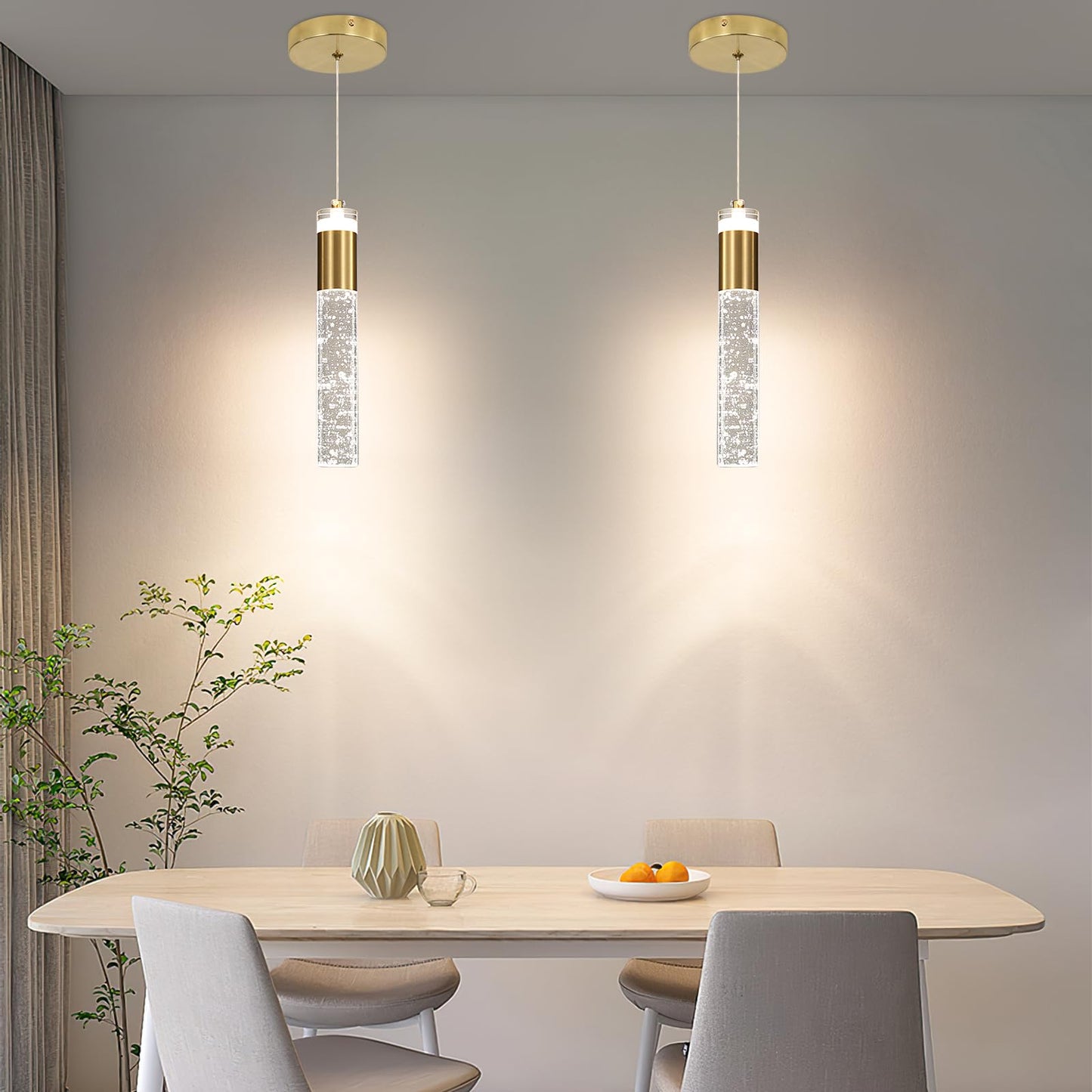 Modern Kitchen Island Pendant Lights  Gold Bubble Crystal Ceiling Hanging Light  3 Color 2700K/4500K/6500K  Mini Linear Led Chandelier Lighting For Dining Room  Bedroom  Bar  Hallway  Bedside