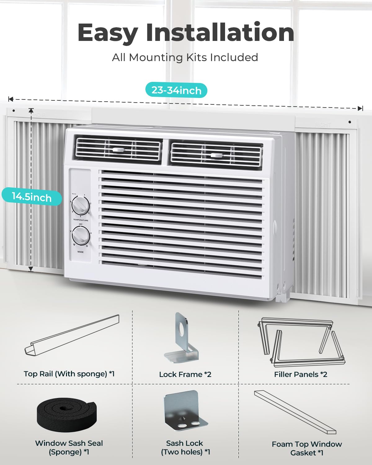 Electactic Window Ac Unit, 10000 Btu Window Air Conditioner, Cool Rooms Up To 450 Sq.Ft., 6-In-1 Modes,24H Timer, Energy Saving,