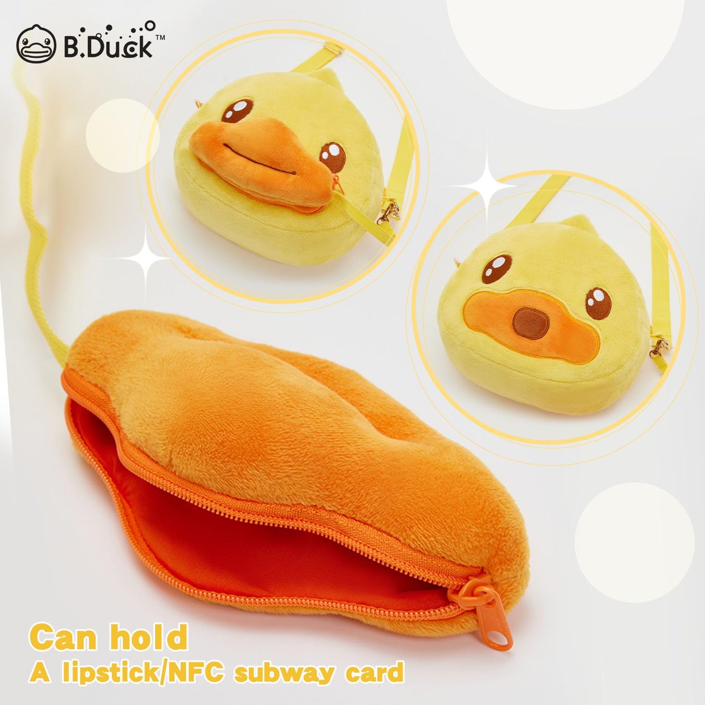 B.DUCK Plush Crossbody Bags Kawaii Handbag Cute Duck Shoulder Bag Toy Purse for Gifts (2-in-1 Duck)
