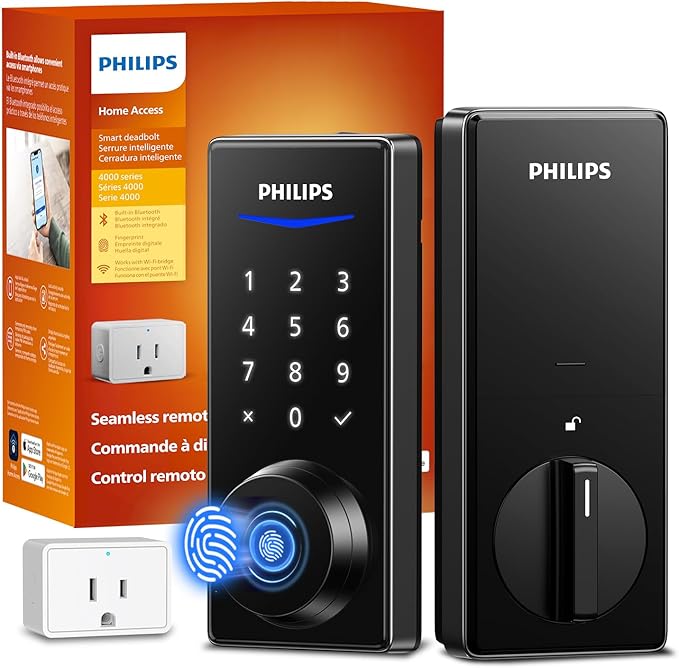 Philips Wi-Fi Smart Door Lock, Keyless Entry Door Lock with App Control,Fingerprint ID,Auto Lock,Keypad Deadbolt with Wi-F...