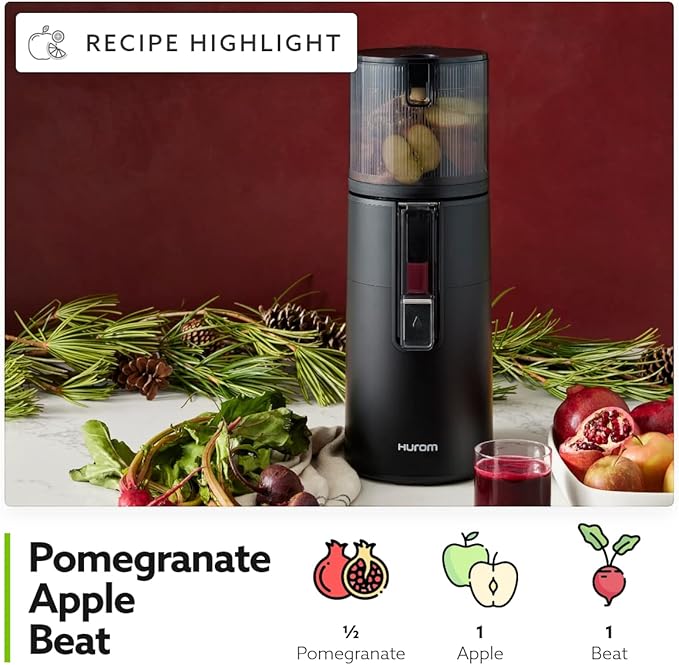 Hurom H400 Renewed Easy Clean Slow Juicer, Matte Black | Hands-Free | Hopper Fits Whole Produce | Quiet Motor | Scrub Free Cleaning | BPA Free | Easy Assembly | Cold Press Masticating Juicer