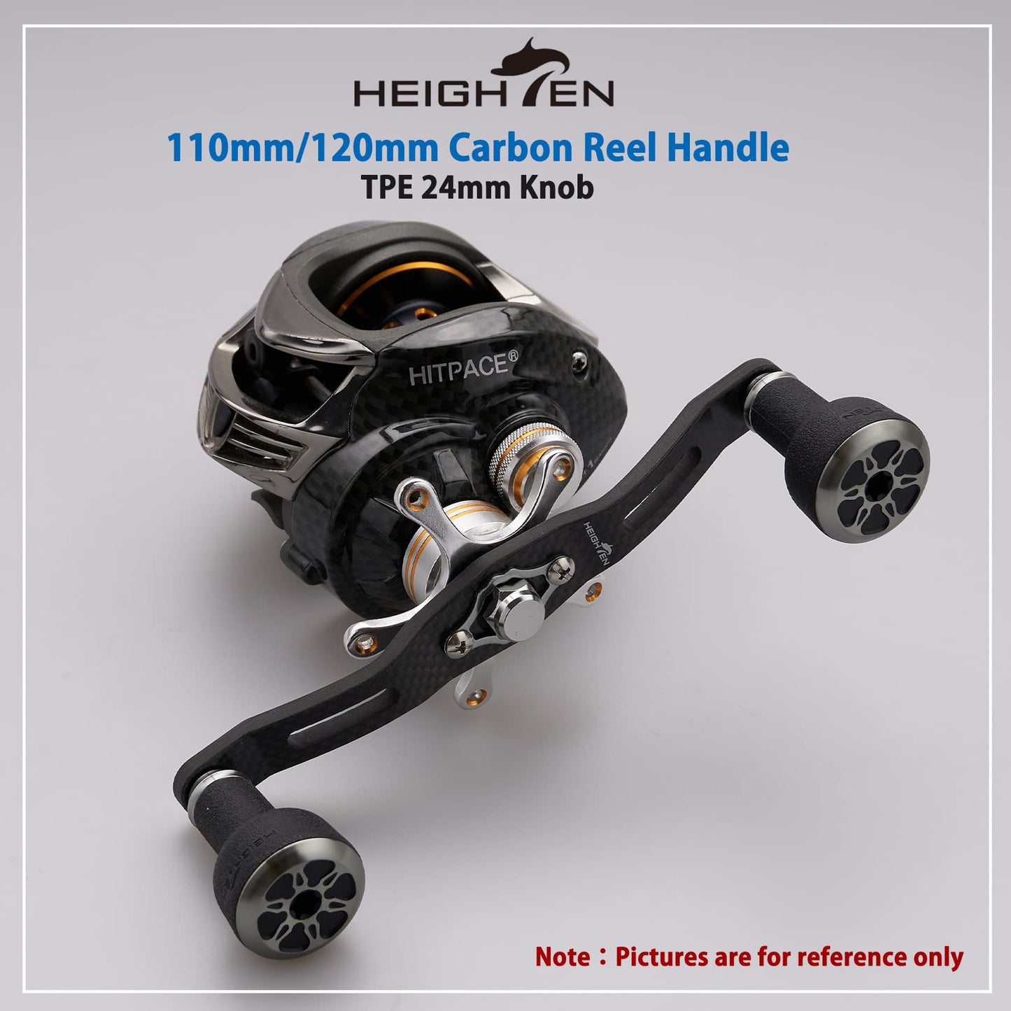 HEIGHTEN 110mm/120mm Fishing Reel Handle for Shimano Daiwa Abu Garcia Penn Kastking Lew's Baitcasting Reel Power Crank Accessory (Black & Silver, 120mm Carbon Handle 24mm TPE Knob) (0431)