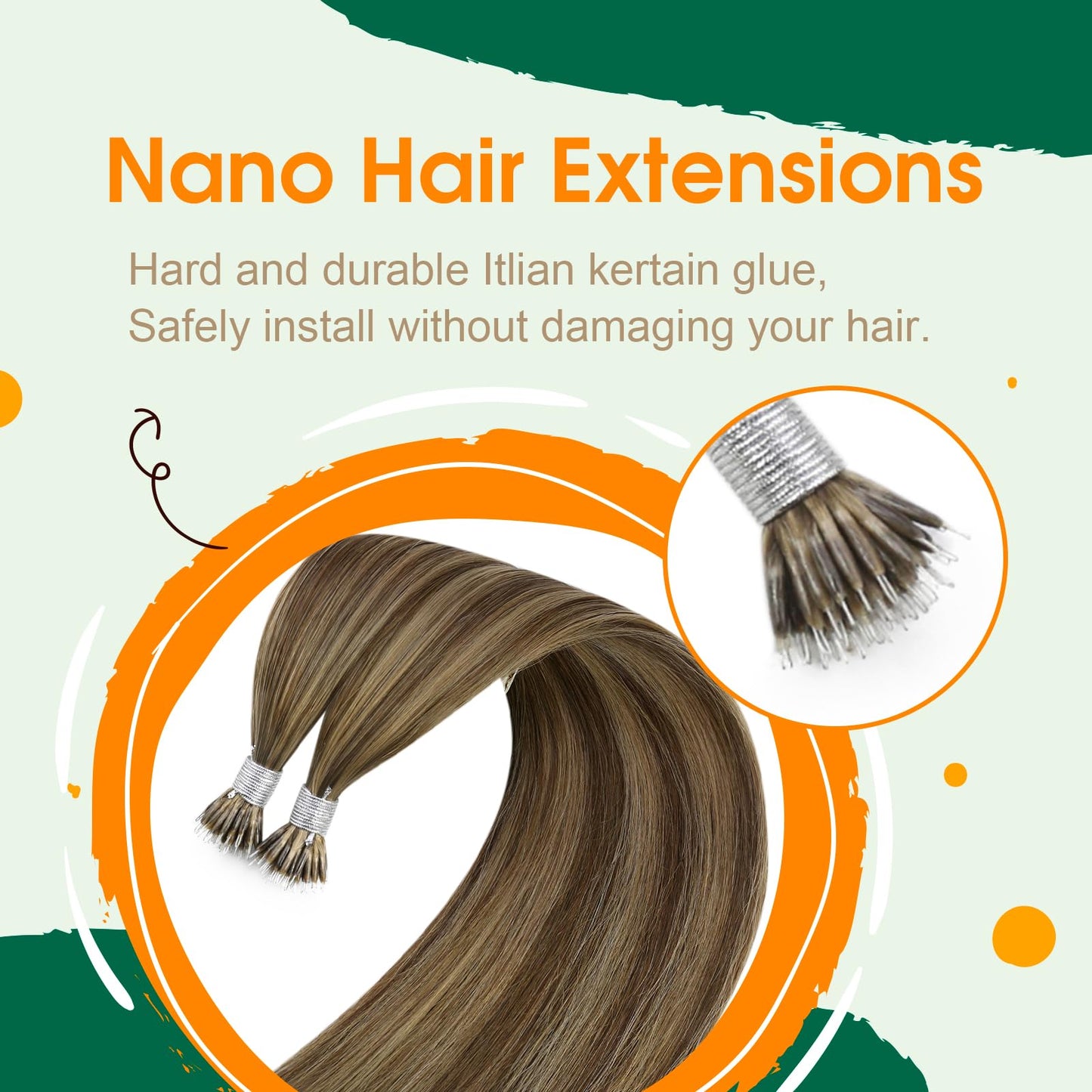 Easyouth Nano Beads Extensions Human Hair Seamless Nano Tip Hair Extensions Real Hair Brown Highlight Strawberry Blonde Nanos Ri