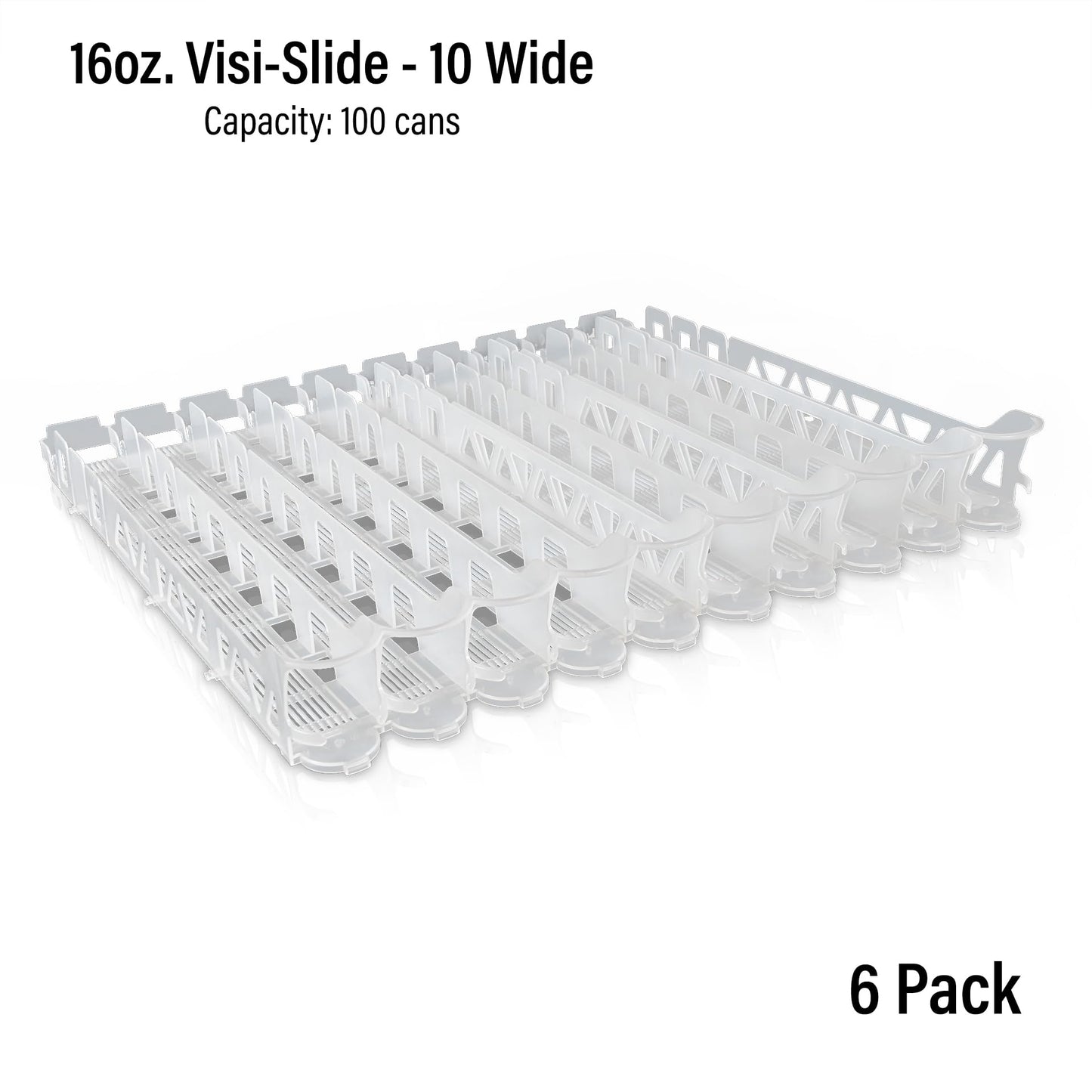 Display Technologies Visi-Slide Gravity Fed Organizer for 12/16oz high ring Beverages on flat and angled shelves in Cold Vaults & Coolers (Pack of 6)