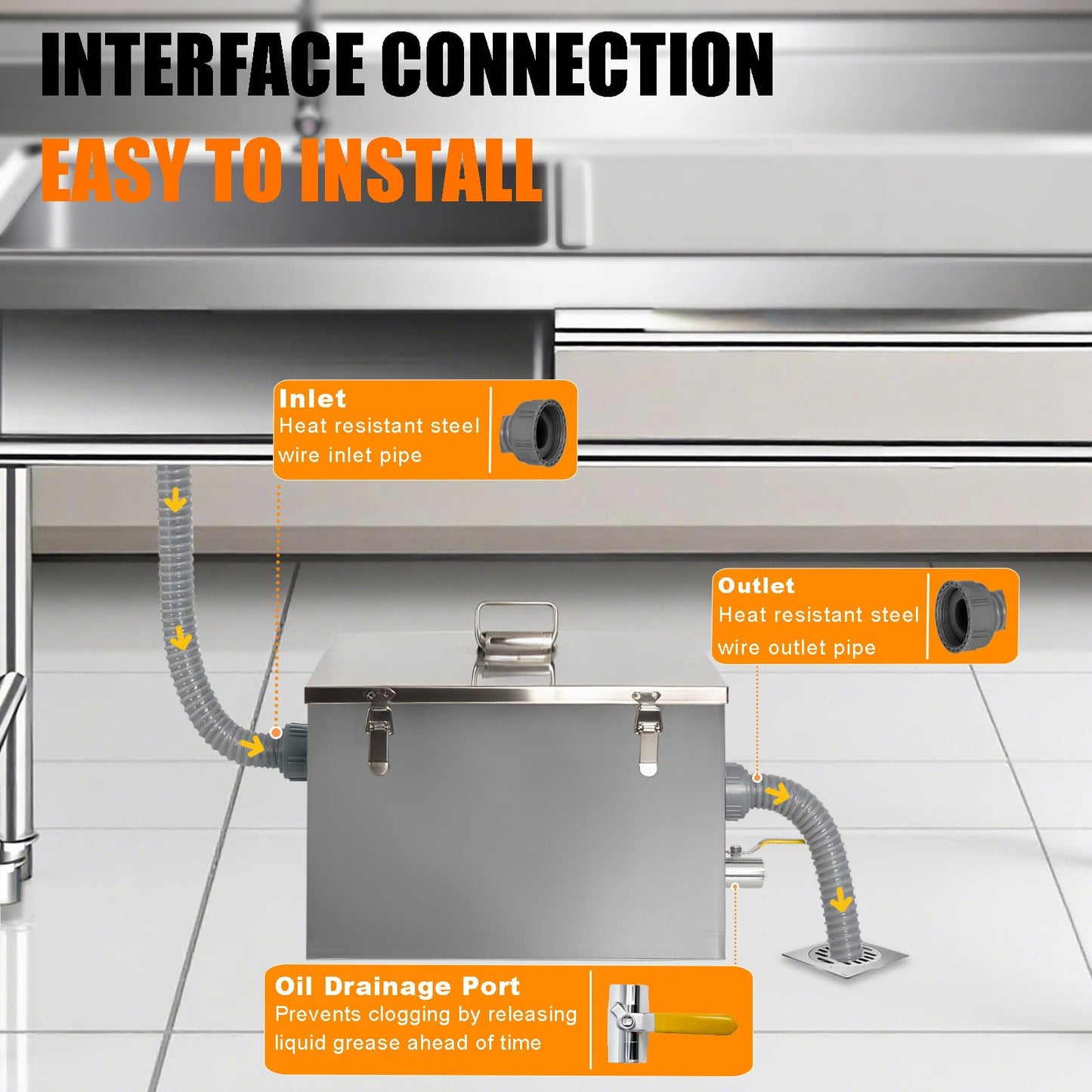 8 lbs Commercial Grease Trap for Home Restaurants Under Sink, Stainless Steel Interceptor