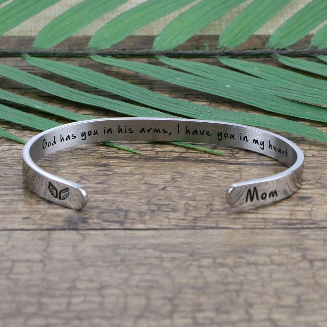 JoycuFF Memorial Gifts for Loss of Mom Sympathy Jewelry for Women Remembrance Bracelet God Has You in His Arm Secret Message Cuf