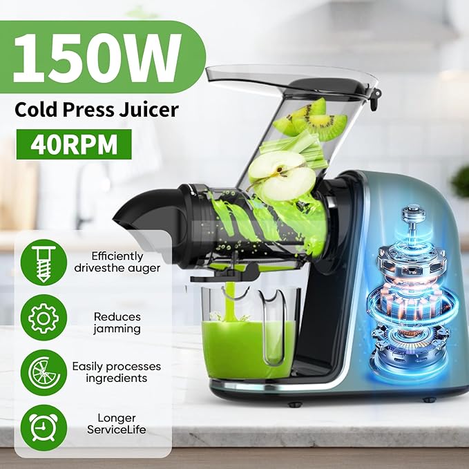 COZII Cold Press Juicer,Non-Clog Slow Masticating Juicer Soft/hard Mode & Quiet Motor,3.6 Inch Large Feed Chute For Vegetable and Fruit,Easy to Clean Juicer Machines,Dishwasher Safe,High Juice Yield