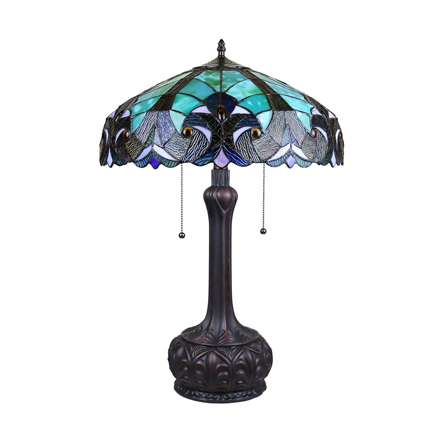 Chloe Lighting 2-Light Victorian Table Lamp Antique Dark Bronze 18in Shade Multicolor Glass Model CH18780VG18-TL2