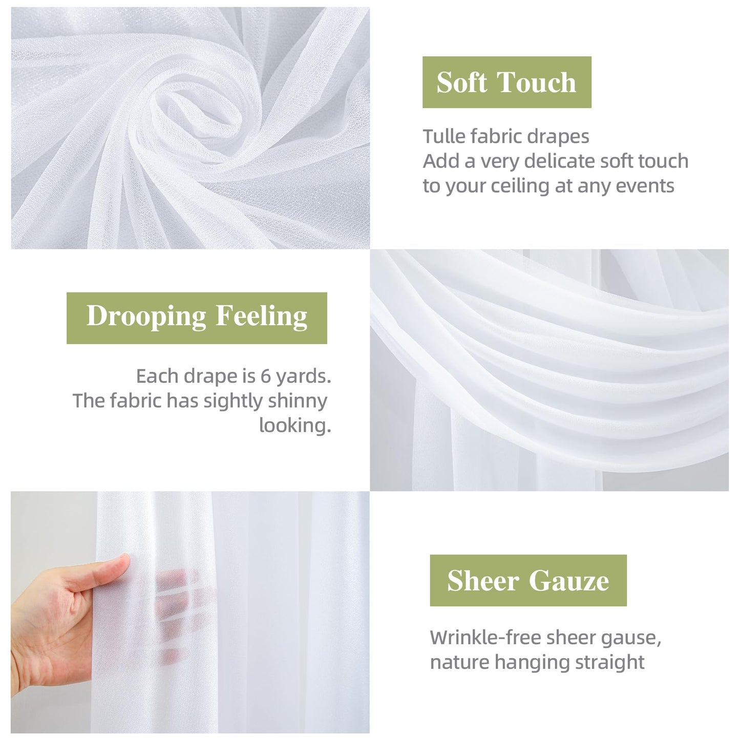 Wedding Arch Draping Fabric,2 Panel 28 X 19Ft White Arch Drapery Sheer Backdrop Curtain For Wedding Ceremony Party Ceiling Decor