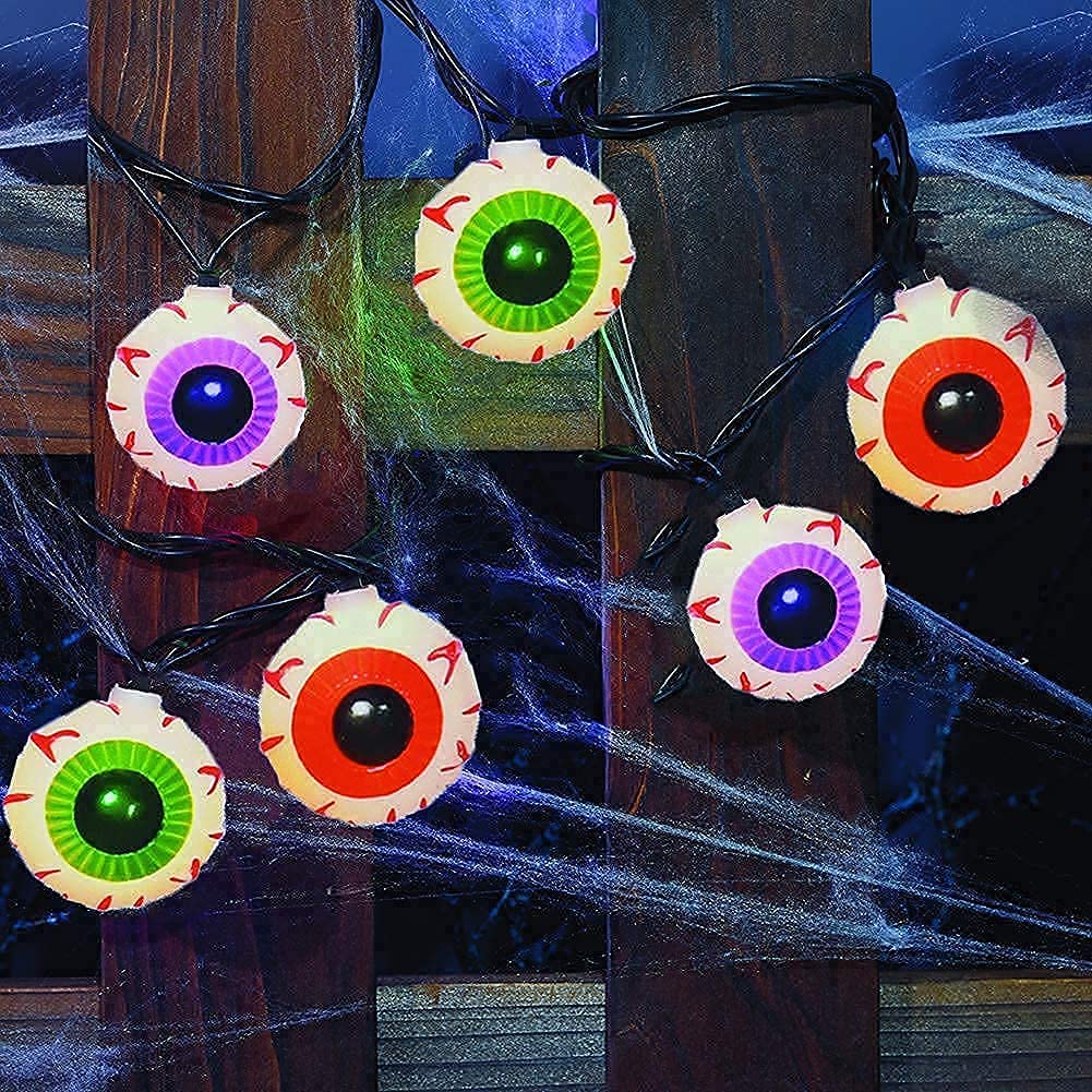 Abeja Halloween Eyeball String Lights, 8.5Ft Waterproof, 10 Bulbs, Indoor/Outdoor Use, Black