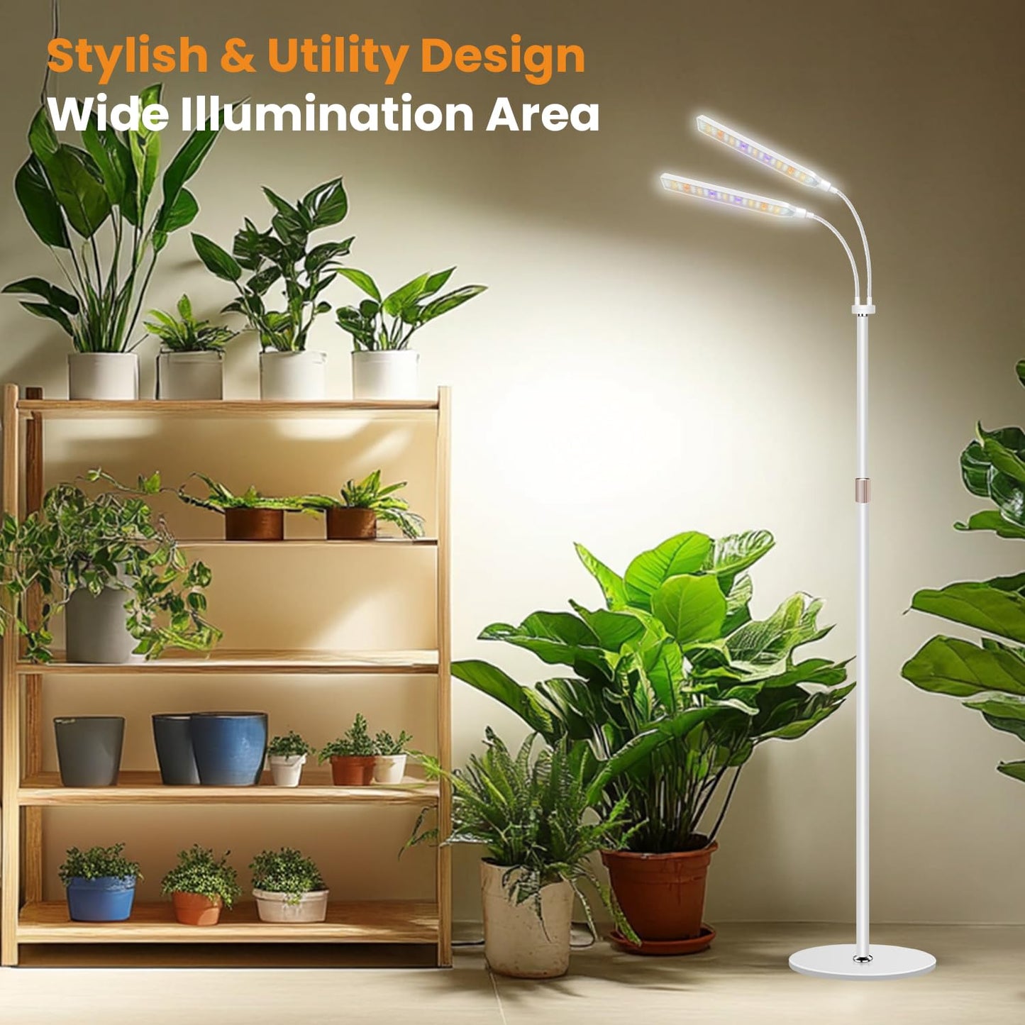 Kullsinss Grow Light for Indoor Plants, 2 Heads, Full Spectrum, Timer, 360? Flexible Gooseneck, Adjustable Height, Model BL-L20A, White
