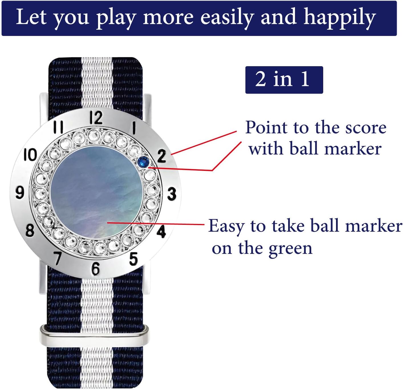 Golf Ball Marker with Golf Stroke Counter Bracelet, Pearl Crystal Ball Marker, Golf Accessories, Golf Gifts, Golf Counters for Women