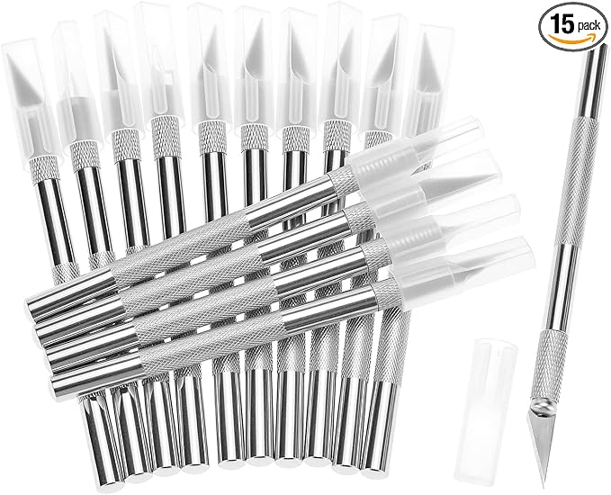 QWORK 15 Pack Hobby Knife, Precision Craft Knife with Safety Caps for Cutting, Engraving, Trimming