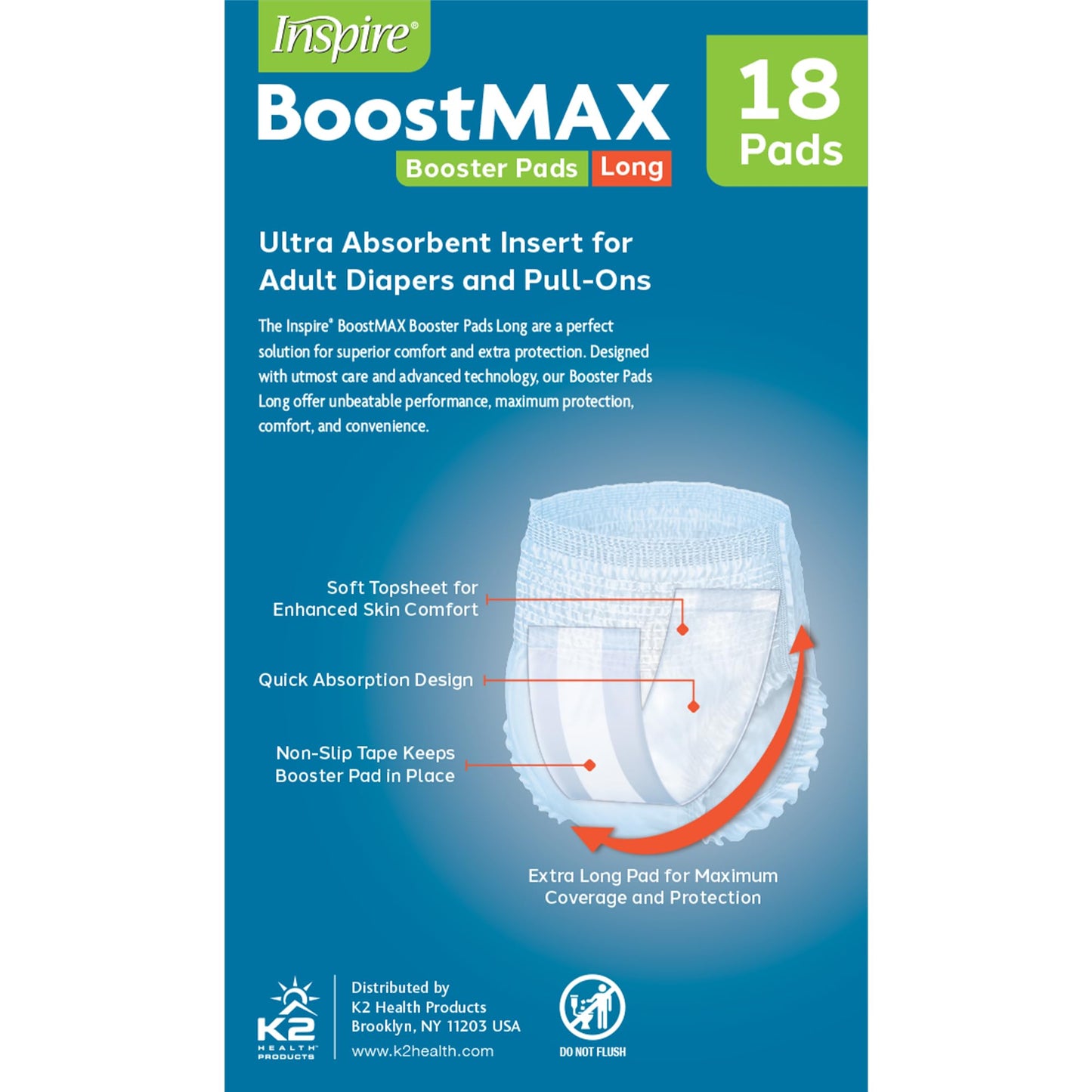 Inspire Incontinence Booster Pads Super Absorbent Extra Long | Pad Liner Women and Men | Inserts for Adult Diapers 5+ Cups Absorbency Money Back Leak Free Guarantee!