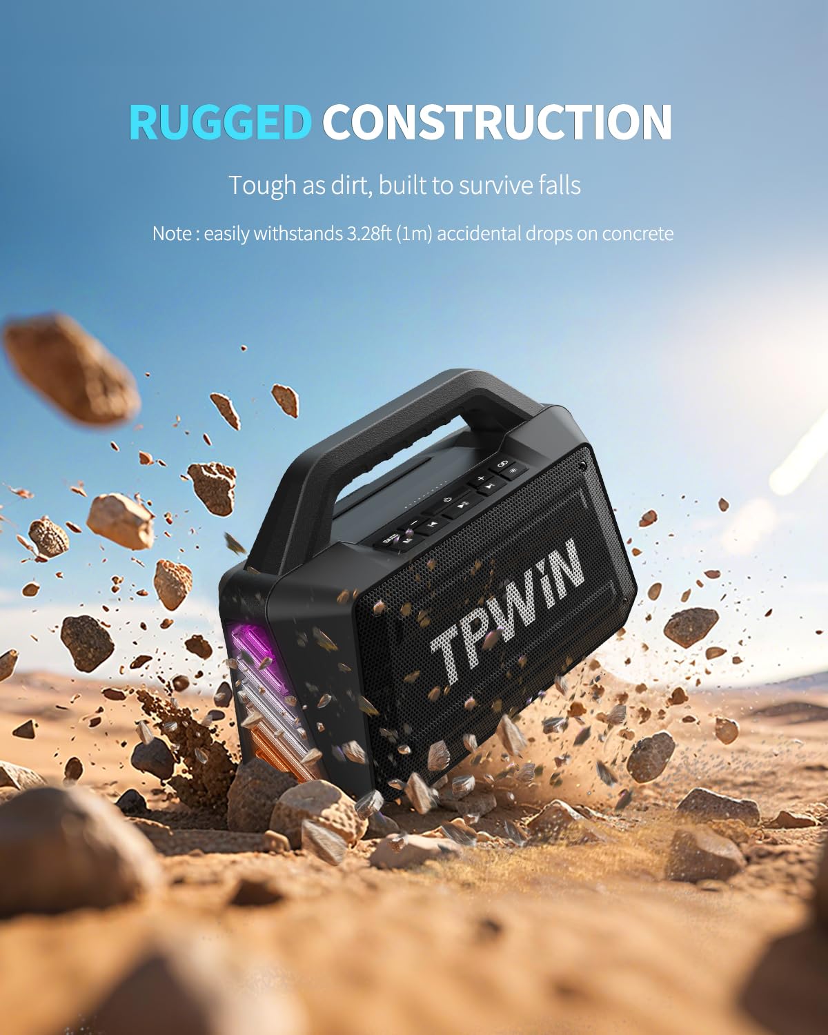 Tpwin Bluetooth Speaker - 80W Loud Rugged Outdoor Speakers, Ipx6 Waterproof, 20H Playtime, Deep Bass, Lightshow, Tws, Bt 5.3 Wir