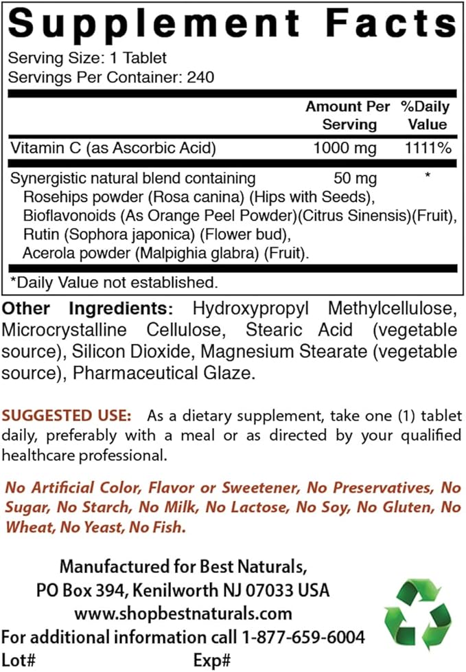 Best Naturals Vitamin K2 (MK7) with D3 & Vitamin C 1000 mg