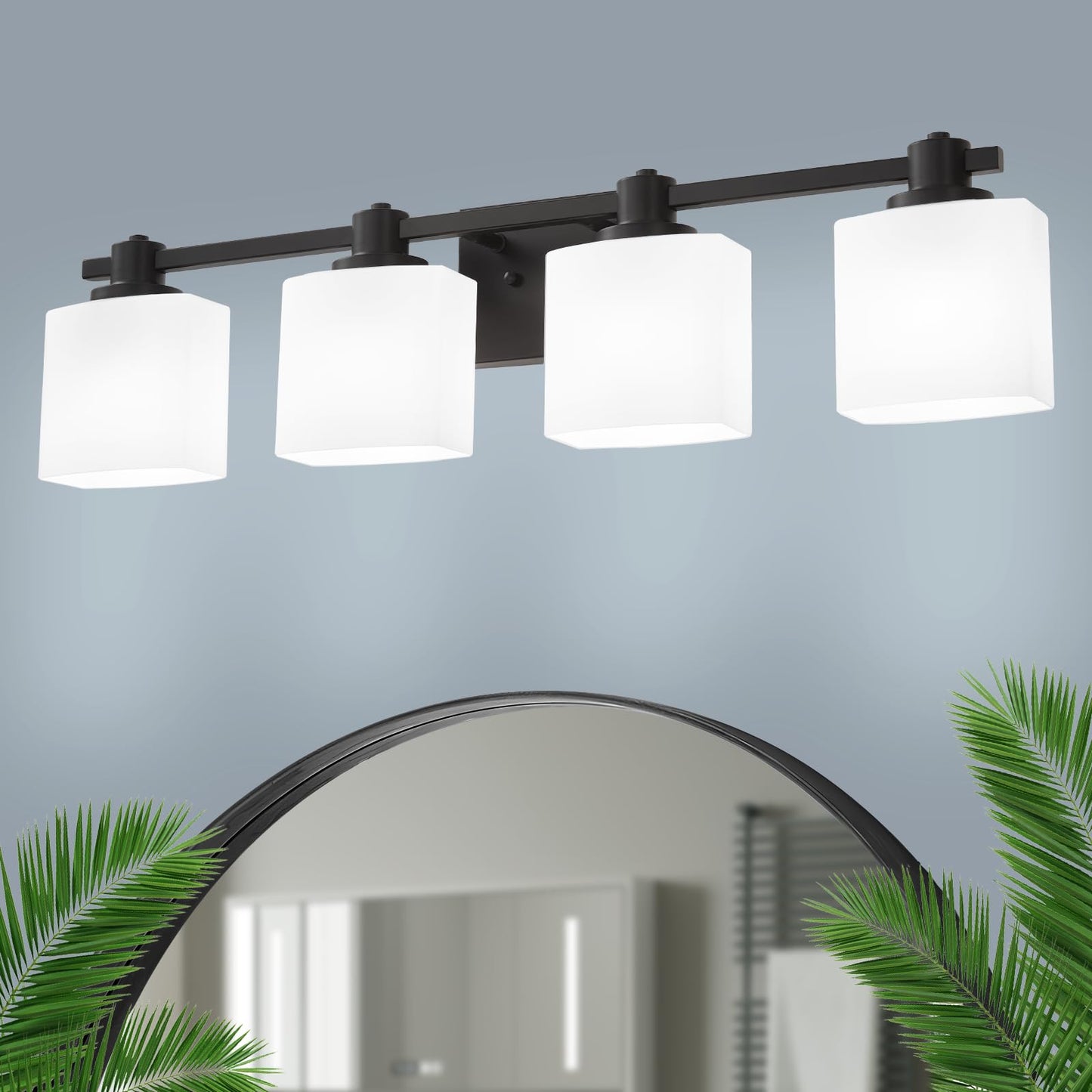 Nedyzog 32 Inch Matte Black Bathroom Light Fixtures Over Mirror 4 Light Bathroom Vanity Light Milk Glass Makeup Shower Lamp Small Farmhouse Wall Sconce Modern Desk Vintage Rustic Bath Sink Lighting