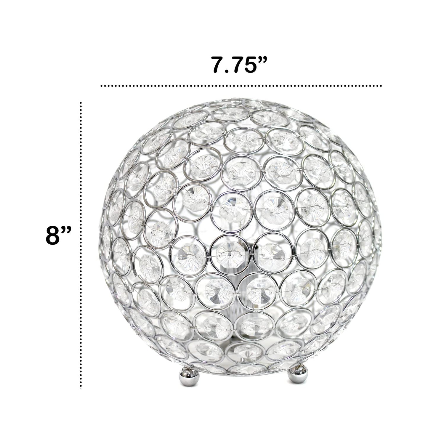 LALIA HOME Elipse Table Lamp, 8in Contemporary Metal Crystal Sphere, Chrome, Model 1270-LHT-3009-CH