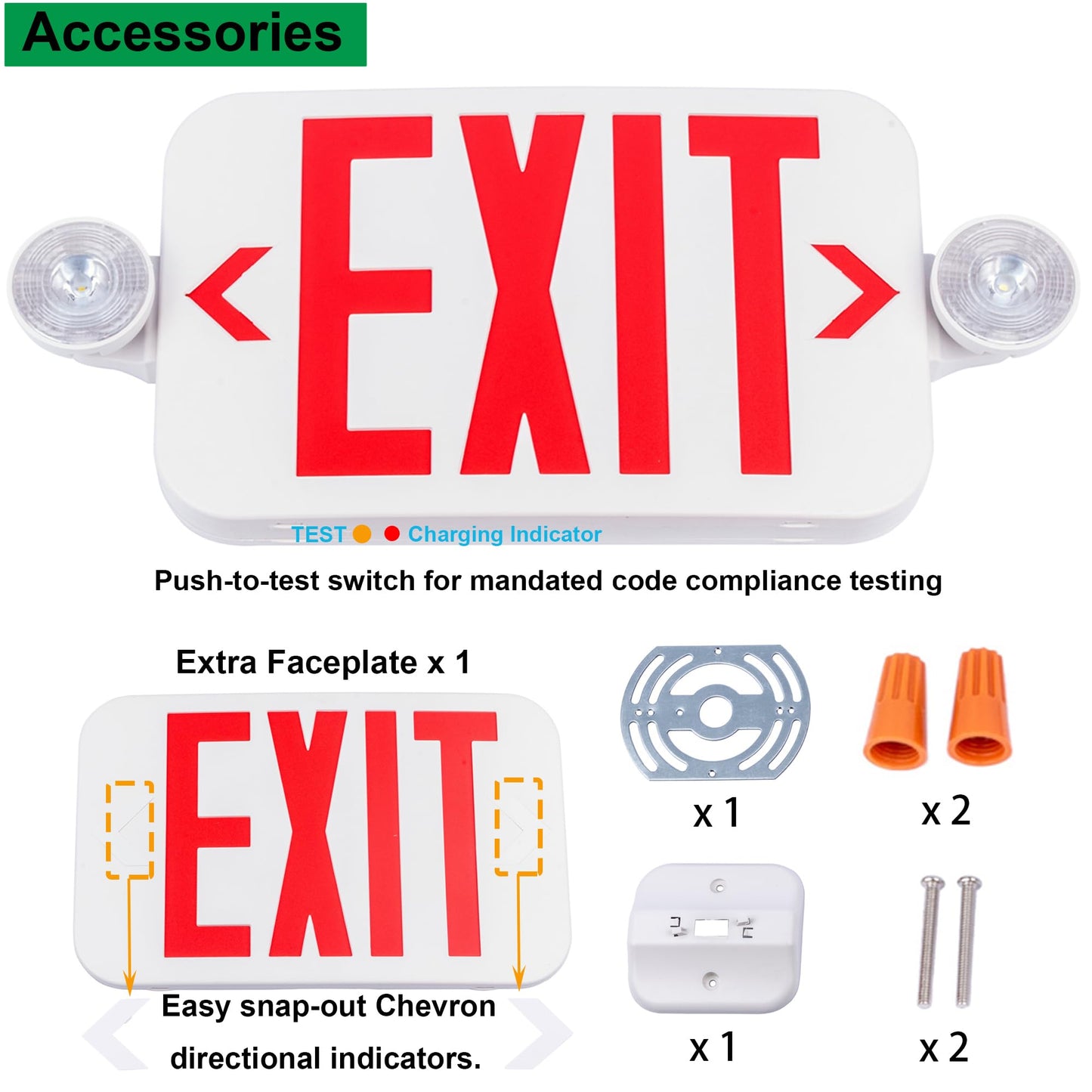 LIT-PaTH LED Exit Sign with Emergency Lights, Double-Sided, 12-Pack, White, Model LT-EL004-12PK, Hardwired, UL94V-0 Fire Resistant