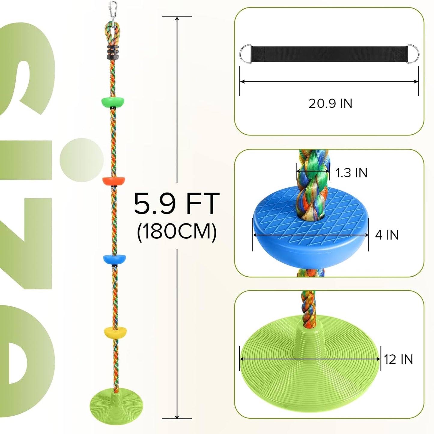 ZNCMRR Tree Swing Climbing Rope, Heavy Duty Swings Seat Replacement for Kids Disc Rope Climbing Swings Seat for Tree Indoor Outdoor Playground Swing Set Accessories(Leaf Green)