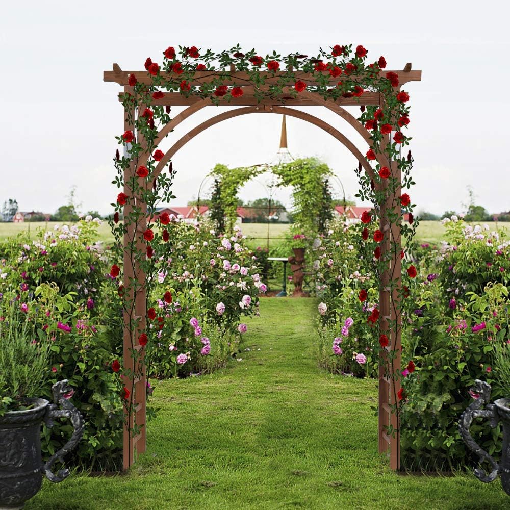 VINGLI 85in Wooden Arbor Garden Arch, Wedding Arch for Ceremony, Wood Trellis for Plant Climbing, Christmas Decor Pergola for Garden Backyard, Lawn (Brown)