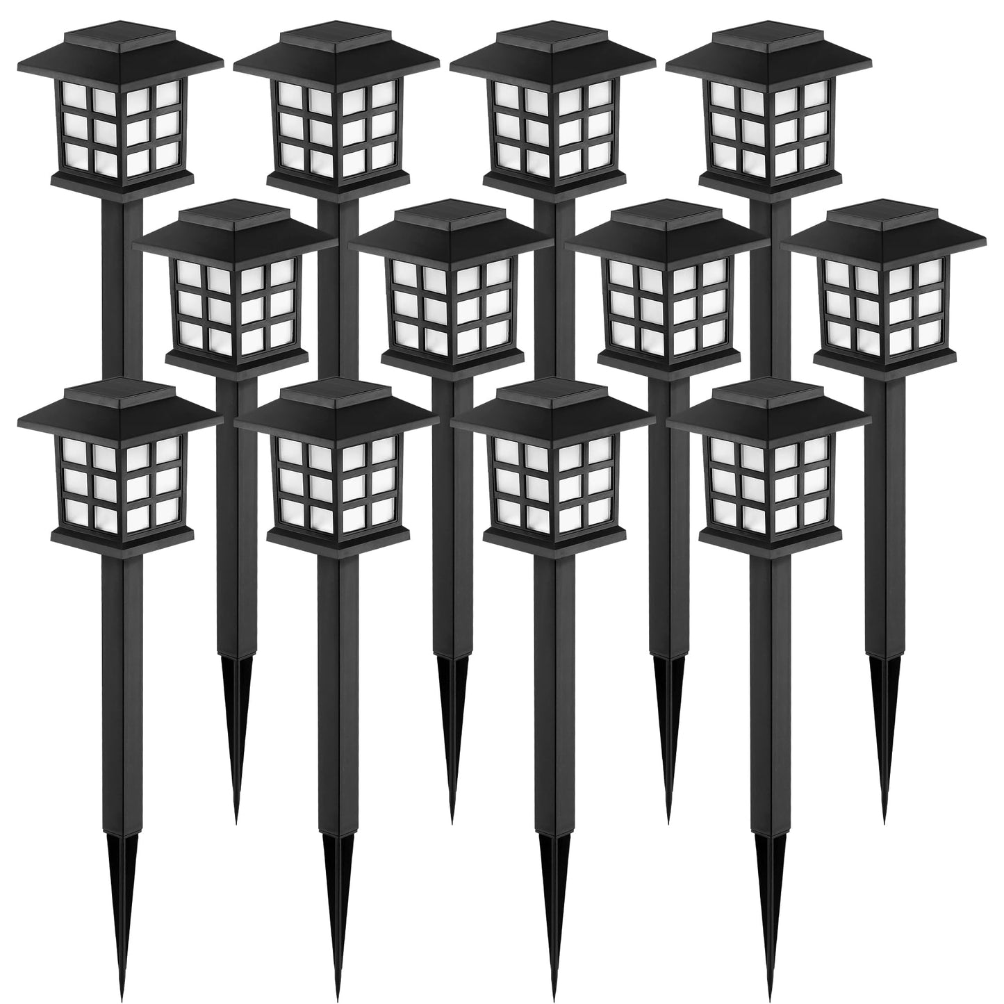 GIGALUMI Solar Outdoor Lights, LED 12 Pack, Warm White, Waterproof, Model FXD-12 for Garden, Path, Yard, Patio, Driveway