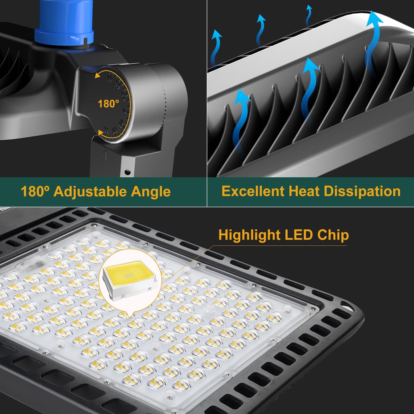 Acohook 500W Led Parking Lot Lights Outdoor (75000Lm Eqv 2000W Hps) Dusk-To-Dawn 5000K Daylight Slipfitter Mount Commercial Area Street Lighting -2Pack