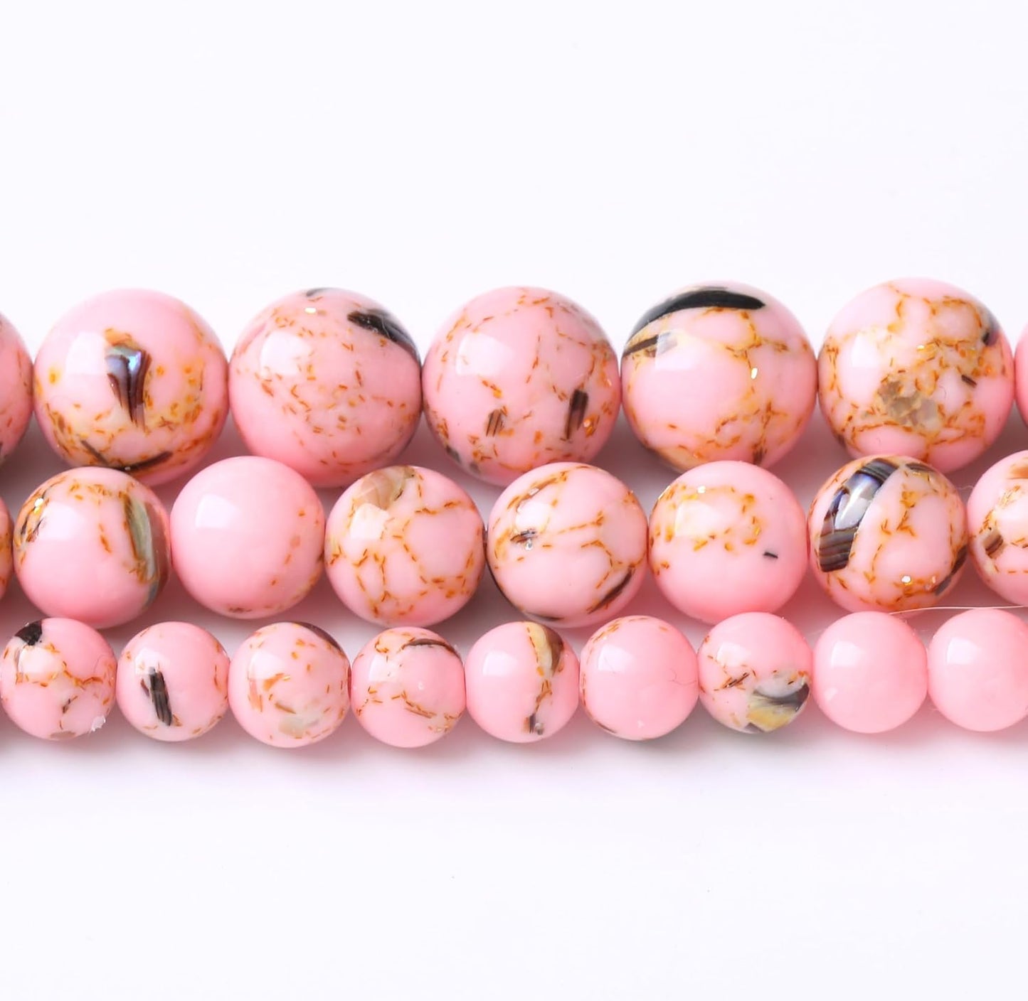60PCS 6MM Pink Shell Turquoise Beads with Mother-of-Pearl Round Loose Natural Gem Beads for Jewelry Making 15