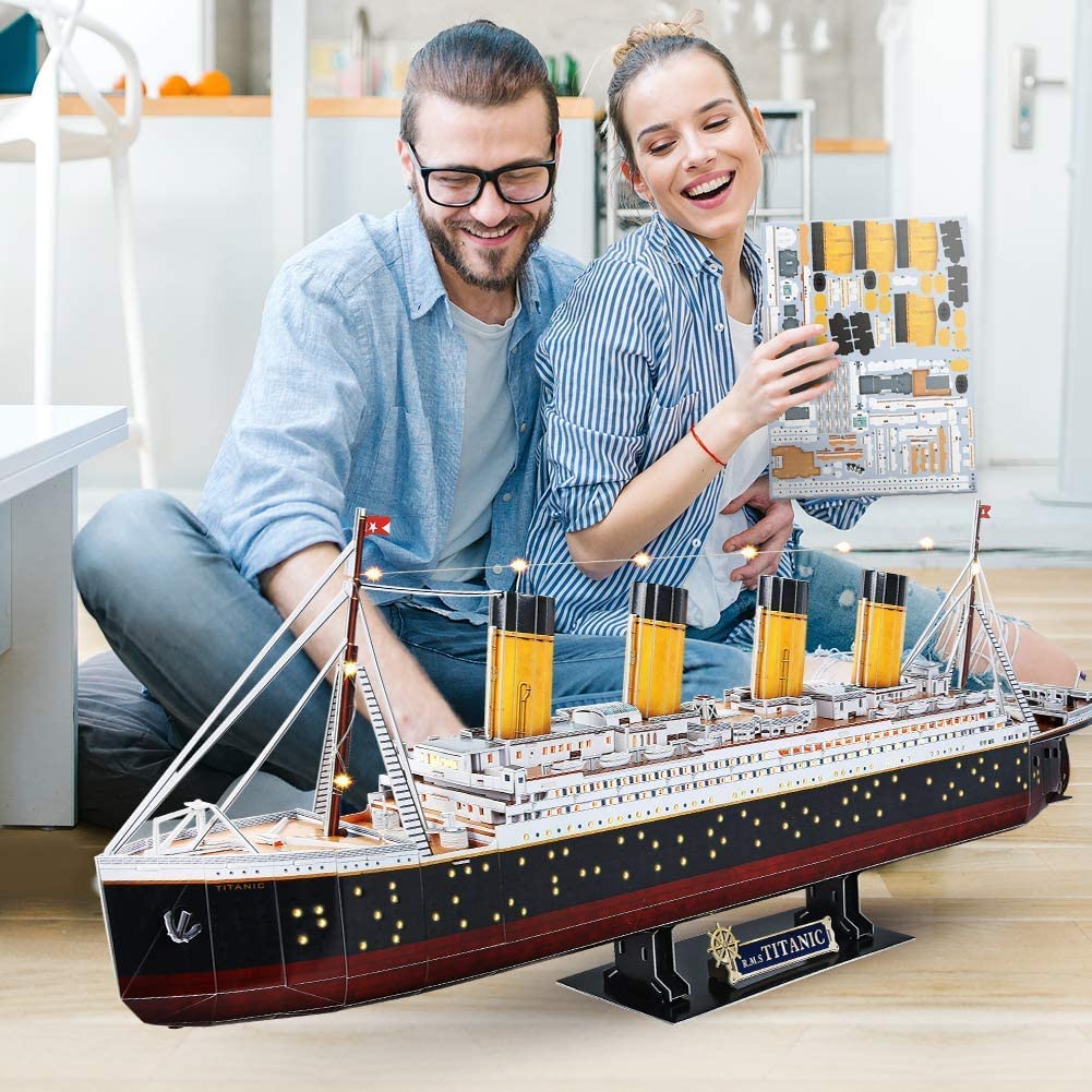 CubicFun Titanic 3D LED Puzzles for Adults 88 CM 266 Pieces,Titanic Toys for Teens, Home Decor Birthday Gifts Adults Teacher Gift Dad's Gift