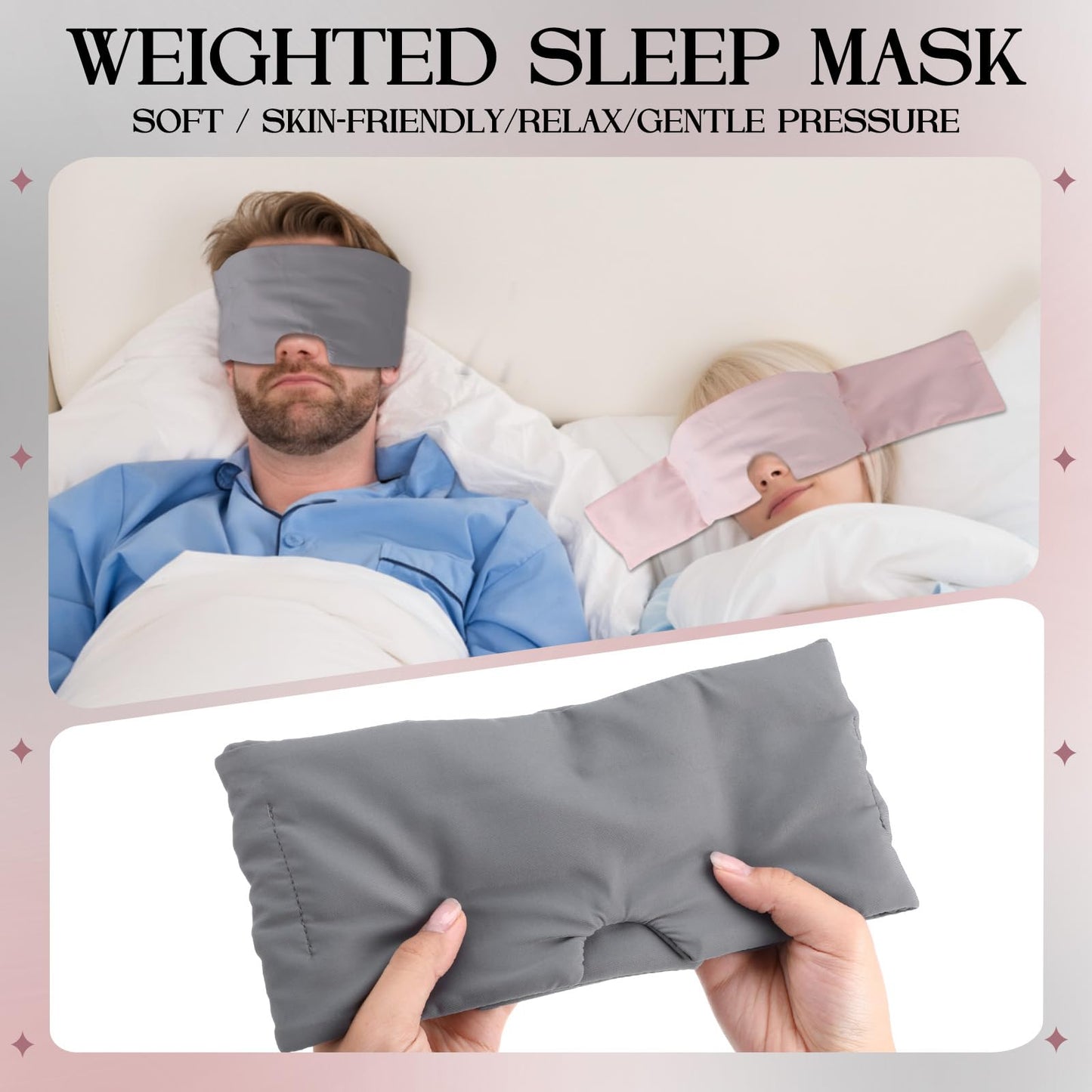 Bonuci 2 Pcs Weighted Eye Mask for Sleeping Soft Blackout Gravity Sleep Mask Gentle Pressure Eyes Cover with Adjustable Elastic for Men Women Side Sleeper Night Work Nap Travel Gifts