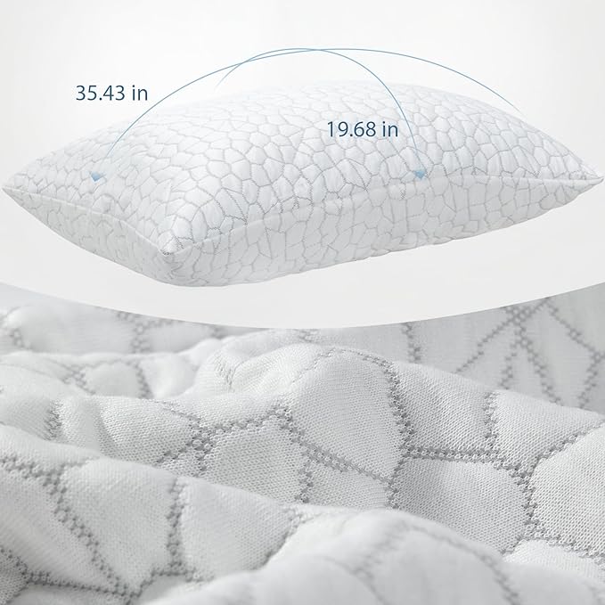 Shredded Memory Foam Pillows for Sleeping Pillows for Neck and Shoulder Pain Adjustable Bed Pillow King Pillow with 2 Extra Fill Blue