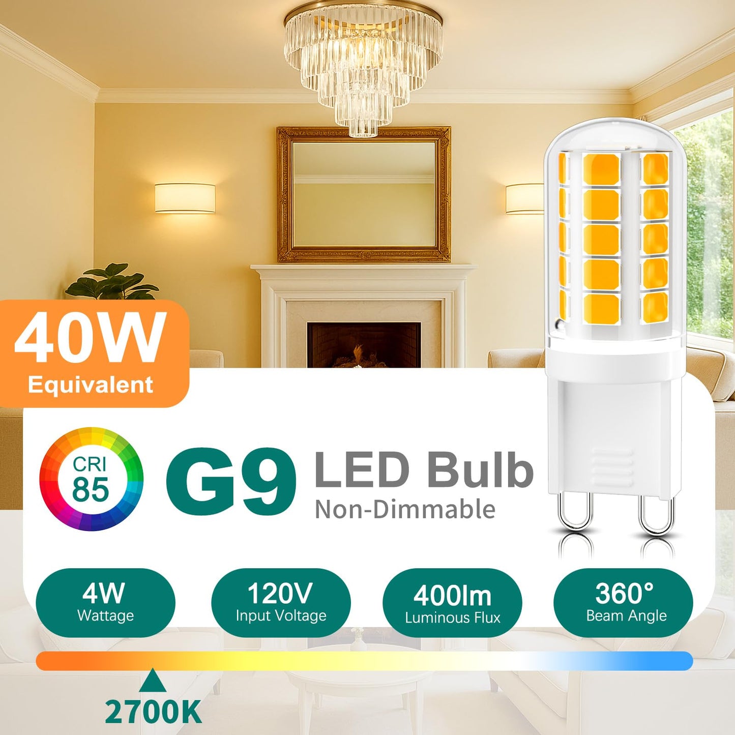 Dicuno G9 Led Bulb  2700K Soft Warm White  G9 Led Light Bulbs 4W  Equivalent To 40W Halogen Replacement  Non-Dimmable  400 Lm  T4 Bi-Pin Base Replacement For Chandelier Light  Home Lighting  6 Pack