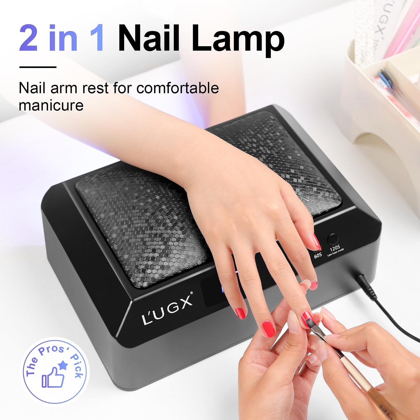 L'UGX Professional Nail Lamp for Gel Polish Dryer 72W LED UV Nail Lights with Arm Rest Pillow & Retractable Tray,Perfect for Man