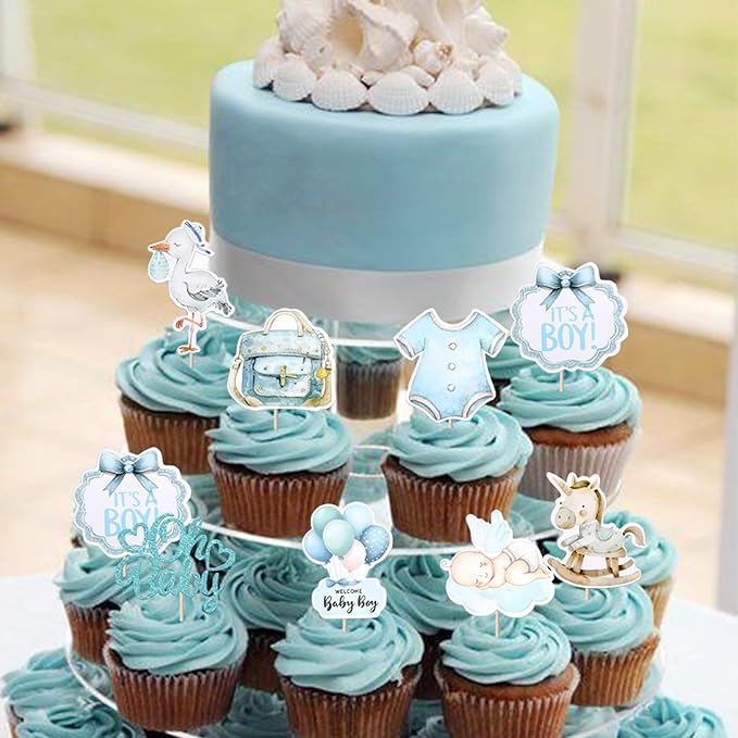 Rsstarxi 40 Pack Baby Cupcake Toppers Oh Baby Shower Decorations - Trojan Horse It's a Boy Cupcake Picks for Welcome Baby Boys Birthday Party Cake Decorations