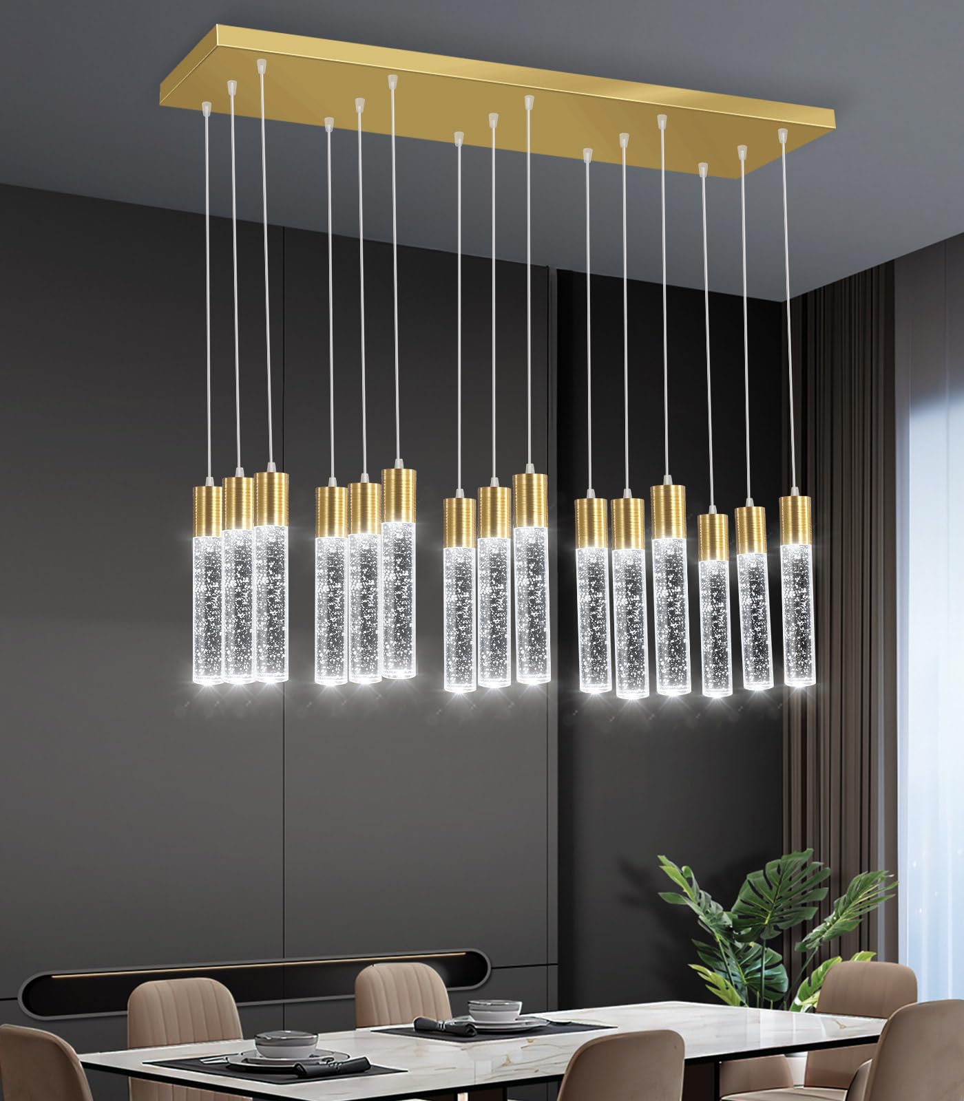 15-Lights Modern Led Pendant Lighting Fixture For Kitchen Island Crystal Chandelier Light Fixtures For Dining Room Living Room Gold