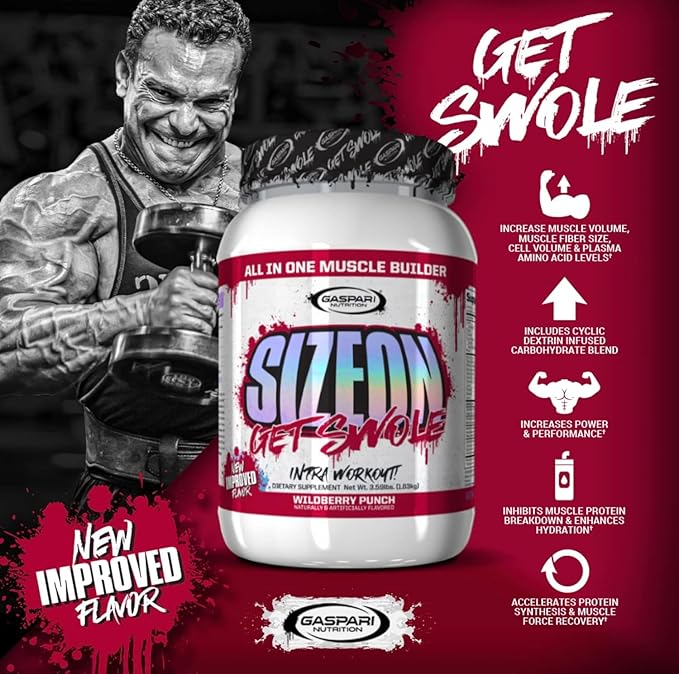 Gaspari Nutrition SizeOn, The Ultimate Hybrid Intra-Workout Amino Acid & Creatine Formula, Increased Muscle Volume & Muscle Recovery (3.59 Pounds, Raspberry)