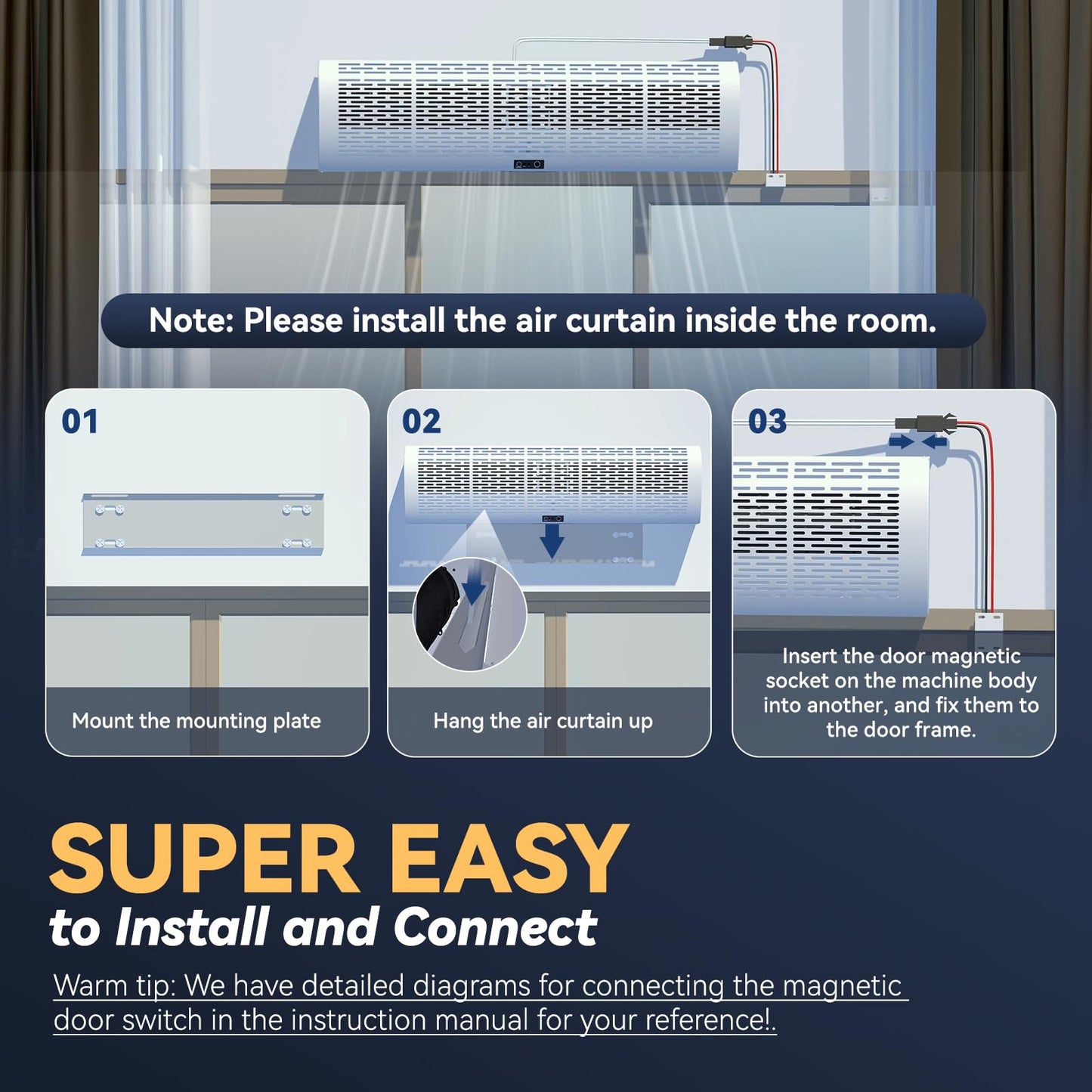 Hanchen 36 Inch Air Curtain ?2025 New Version? Magnetic Door Switch 2 Speeds 1527/1292 Cfm Uncooled&Unheated Remote Control Supe