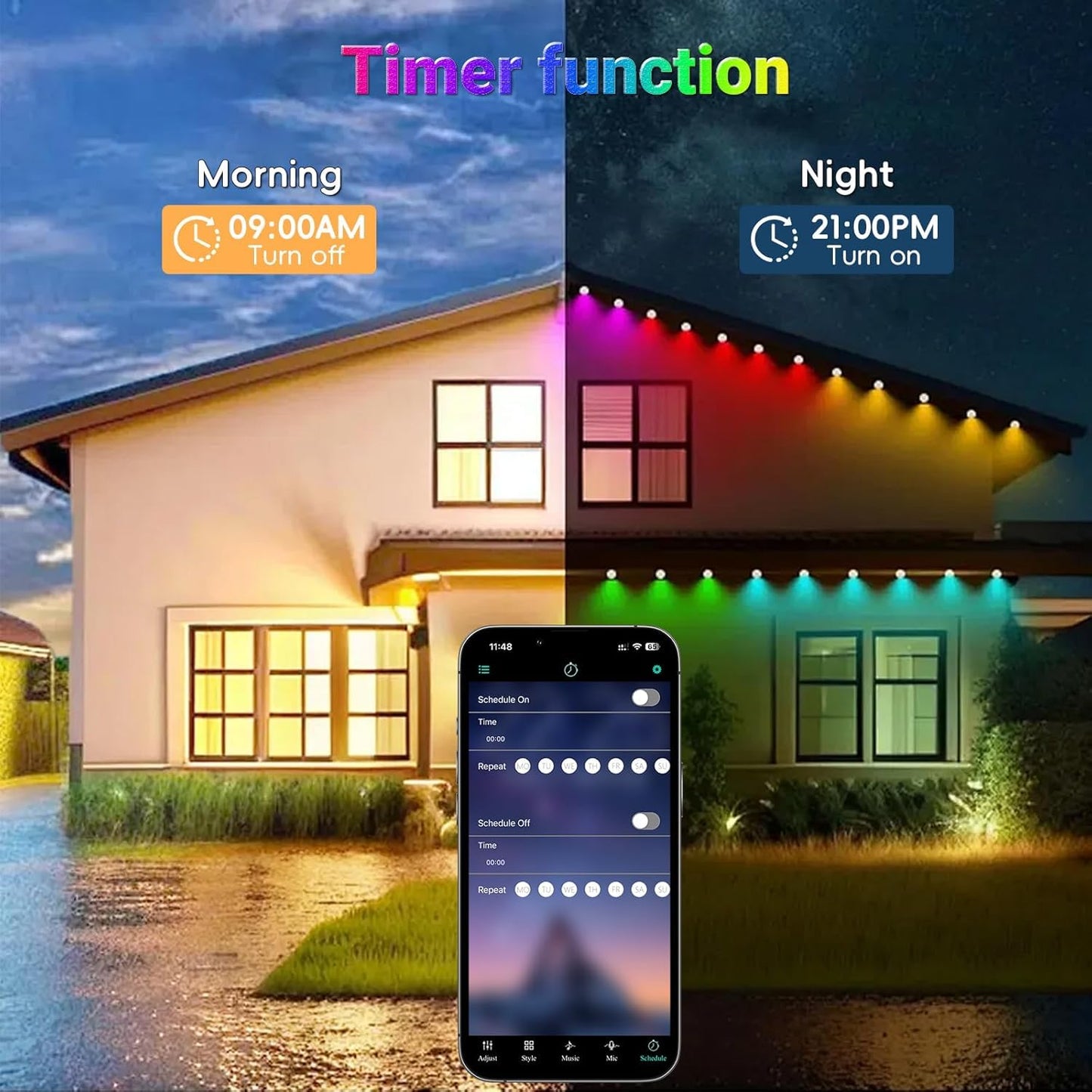 Jzvgen Permanent Outdoor Light For House 50Ft Rgb Outdoor Light With 30 Led Lights Ip67 Waterproof With App/Remote Control For All Holiday Decor Decorations Lights