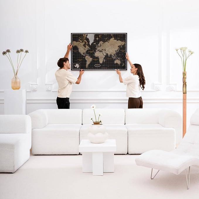 Canvas World Map with Cork Pin Board - English Lettering - Decorative Wall Decoration for All Rooms - Canvas Pictures with World Map Motif (150x100 cm, Pattern 6)