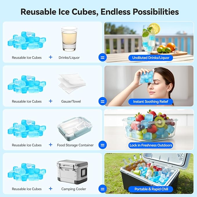 Nilpferd 720 Pack Reusable Ice Cubes for Drinks, BPA-Free Ice Packs for Lunch Boxes or Coolers, Refreezable Plastic Ice Cubes Without Diluting Drinks for Party Hosts & Outdoor Enthusiasts