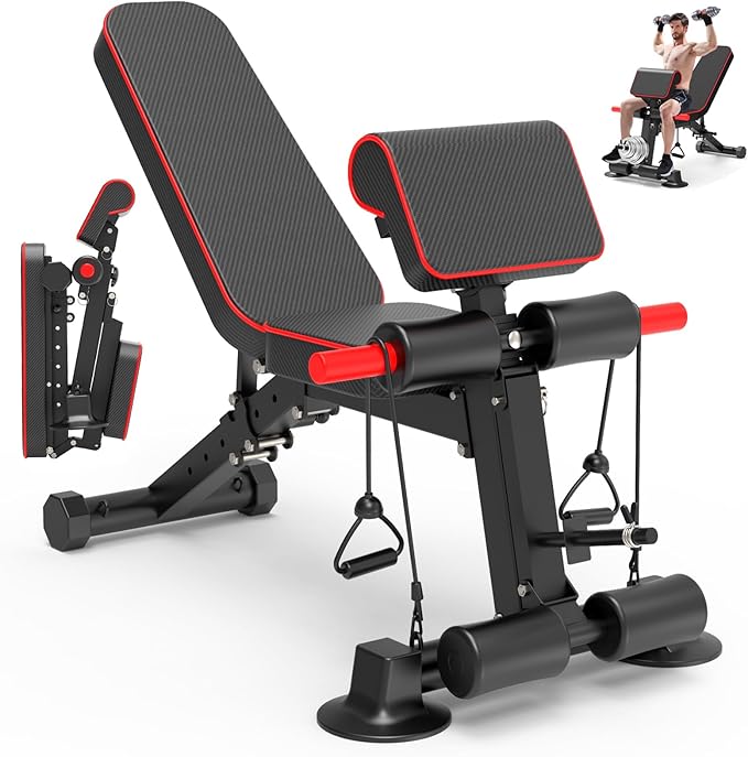 Adjustable Weight Bench - Utility workout Benches for Exercise, Free Installation Design for Portable Fitness Strength Tra...