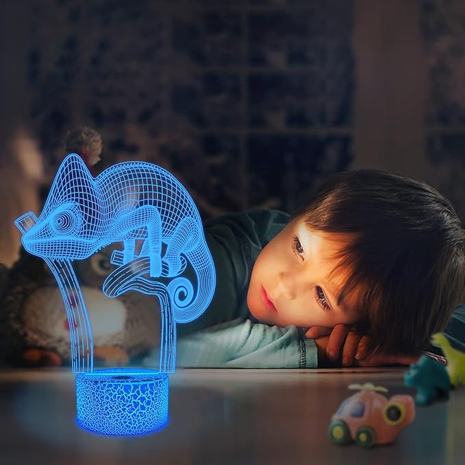 FULLOSUN Chameleon 3D Night Light Lizard Projection LED Lamp Baby Nursery Nightlight for Kids' Room Home Decor Xmas Birthday Gifts with Remote Control 16 Color Changing