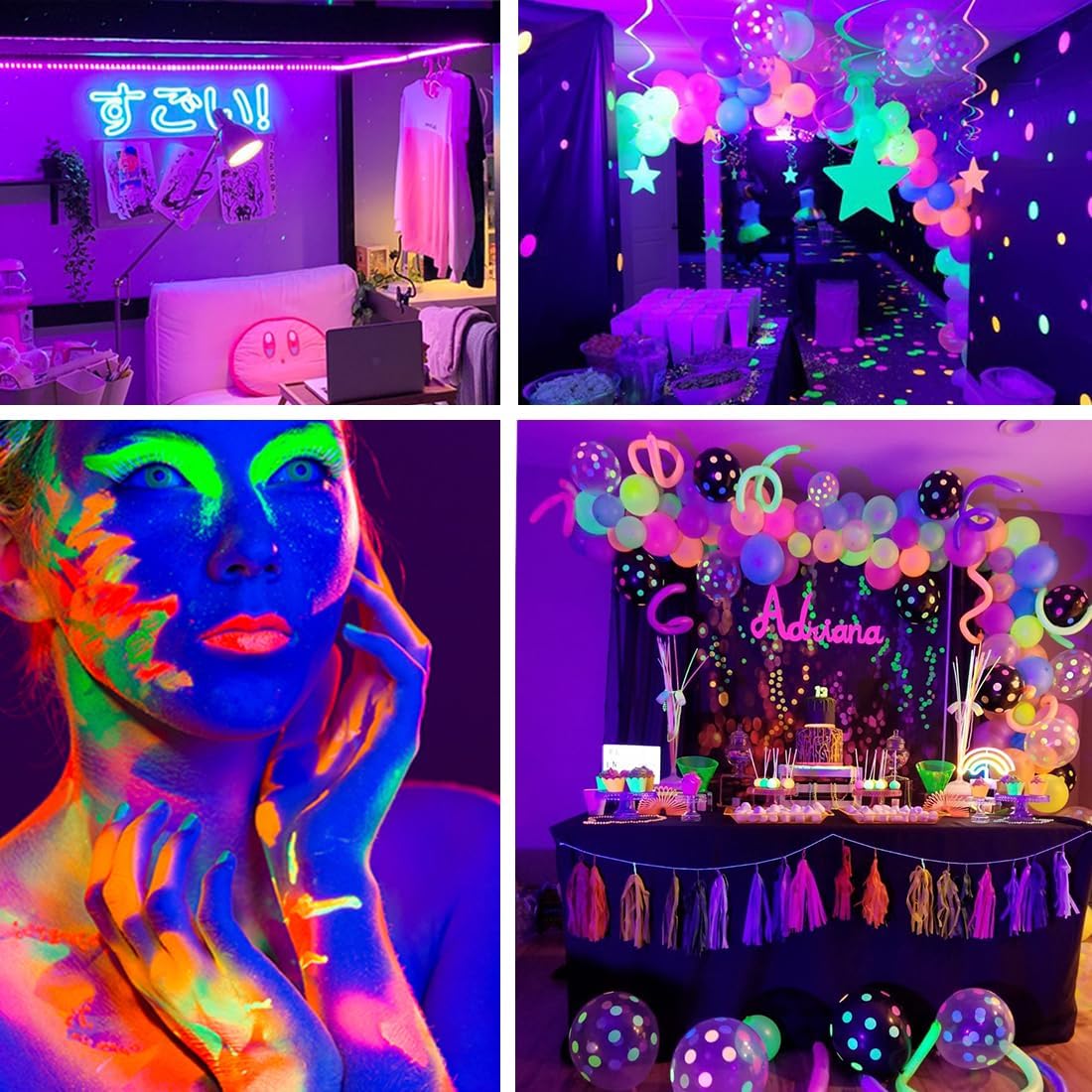 PIZHLO Upgraded 33ft/10M LED Black Light Strip Set with Remote, 600 LEDs, 12V Self-Adhesive Dimmable Black Light Fixture, for Dance Parties, SMD2835 LED Lamp Beads, Non-Waterproof